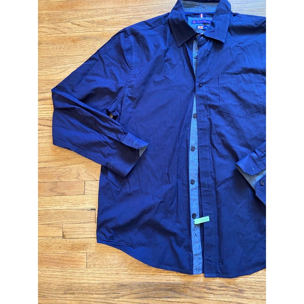 English Laundry Shirt Large Navy Blue Long Sleeve Button Down Stretch Chambray - Picture 4 of 7
